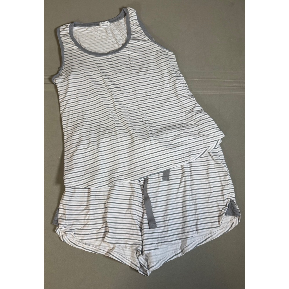 Splendid Gray Striped Tank and Shorts Pajama Set Womens Large Excellent